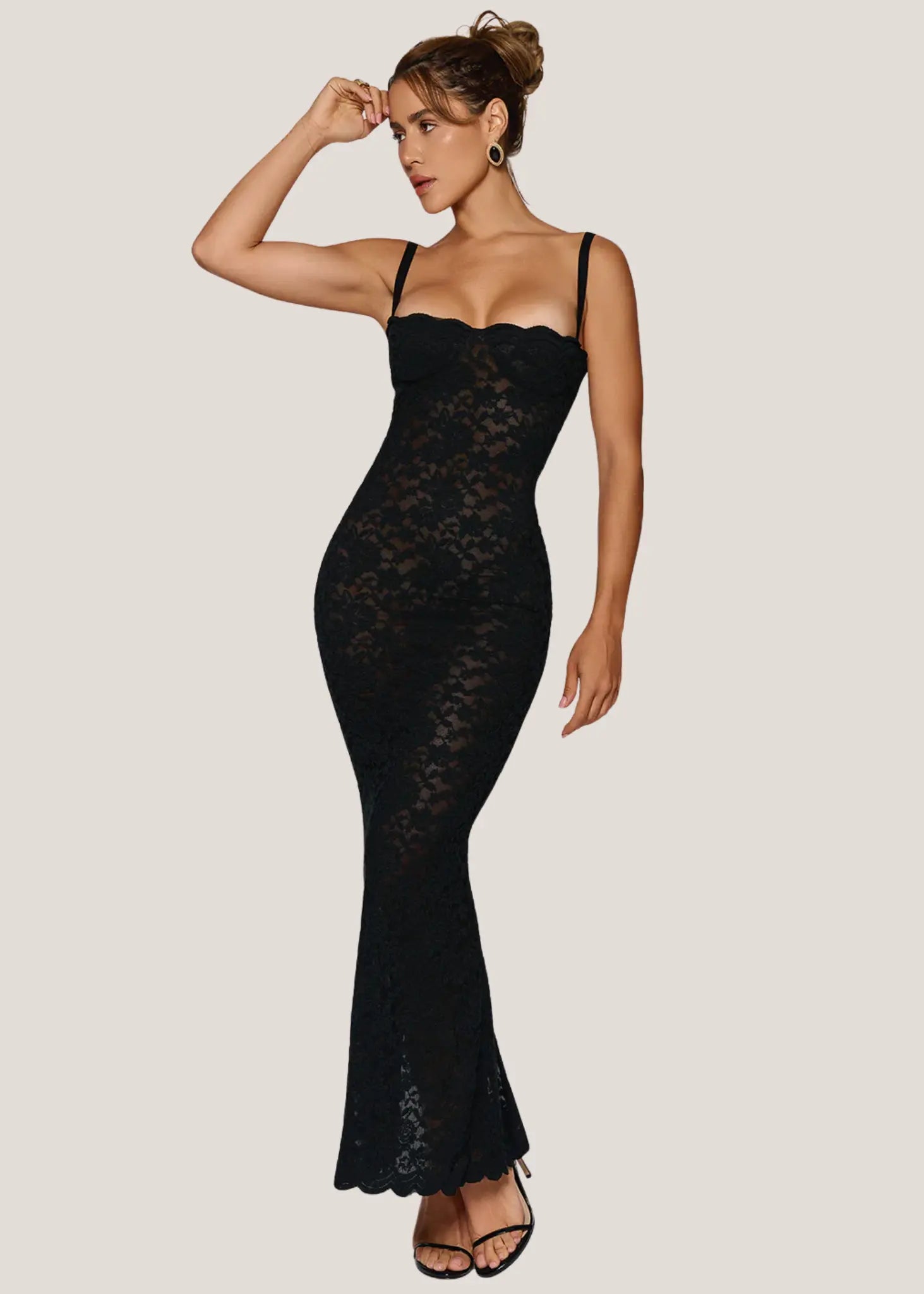 Midnight Affair Black Lace Slip Maxi Dress Elegant Party Bodycon Romancya Midnight Affair Black Lace Slip Maxi Dress Elegant Party Bodycon Romancya
